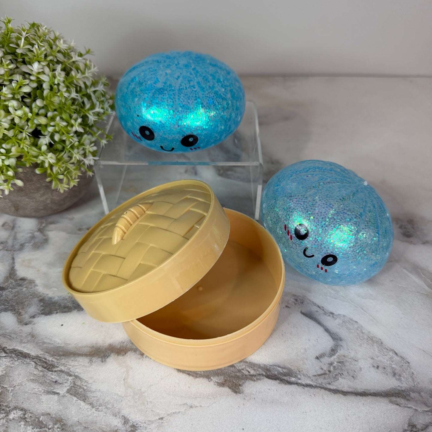 Squishy Toy - Viral Dumpling, Blue Glitter + Water Beads